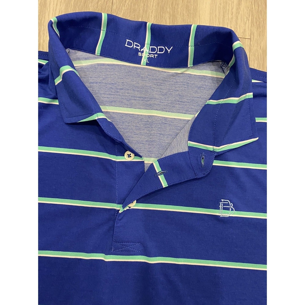 B. Draddy Sport Golf Polo Shirt Men's Large Blue Green White Stripes L